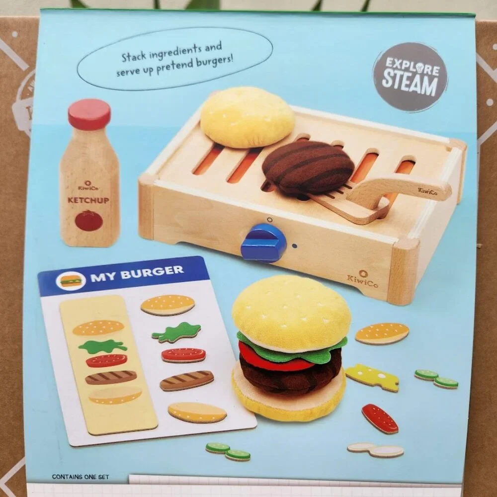 NEW KiwiCo Kiwi Co. Crate Build-a-Burger Grill Grilling Burger Kit Sequencing Pr
